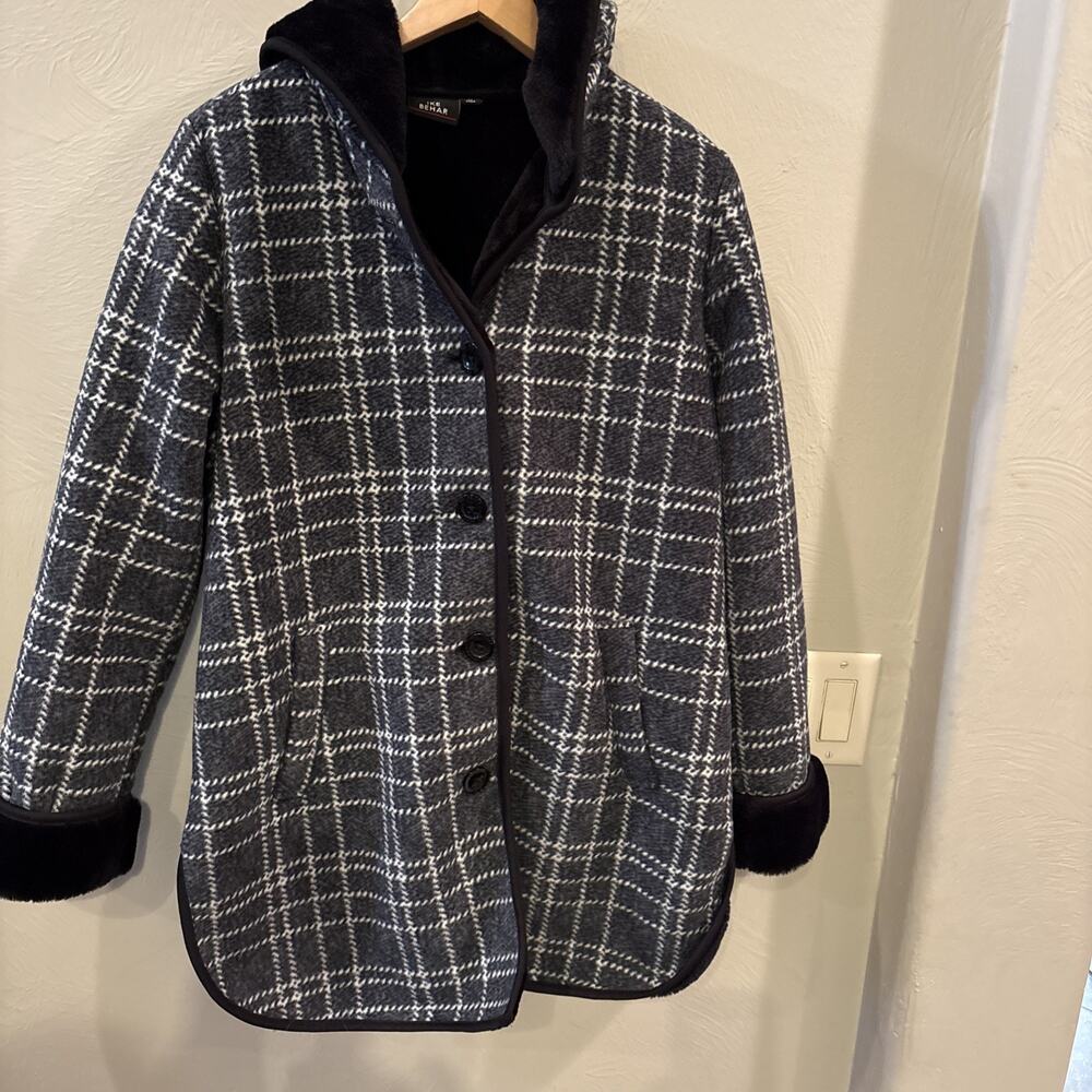 Ike Behar Ladies Jacket Faux Fur Plush-lined Medium Black & White